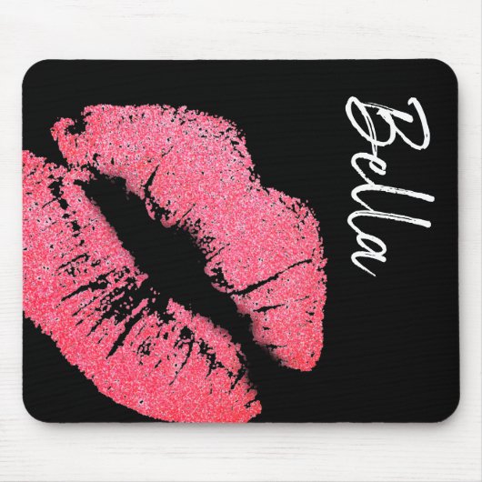 Lipstick print roze lip vlek zwart wit schattig muismat (Voorkant)