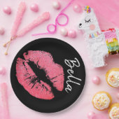 Lipstick print roze lip vlek zwart wit schattig papieren bordje (Feest)
