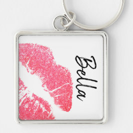 Lipstick print roze lip vlek zwart wit schattig sleutelhanger