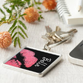 Lipstick print roze lip vlek zwart wit schattig sleutelhanger (Zijkant)