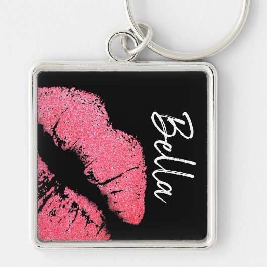 Lipstick print roze lip vlek zwart wit schattig sleutelhanger (Voorkant)
