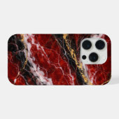 Lipstick Red Marble with Black, White & Gold Veins iPhone Hoesje (Achterkant horizontaal)