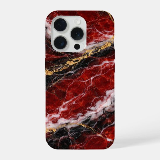 Lipstick Red Marble with Black, White & Gold Veins iPhone Hoesje (Achterkant)