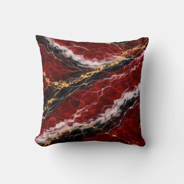 Lipstick Red Marble with Black, White & Gold Veins Kussen (Voorkant)