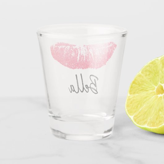 Lipstick, roze lip vlek shot glas (Achterkant)