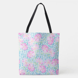 Lipstick Roze Rozen, witte vlinders op Sky Blue Tote Bag