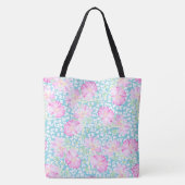 Lipstick Roze Rozen, witte vlinders op Sky Blue Tote Bag (Achterkant)