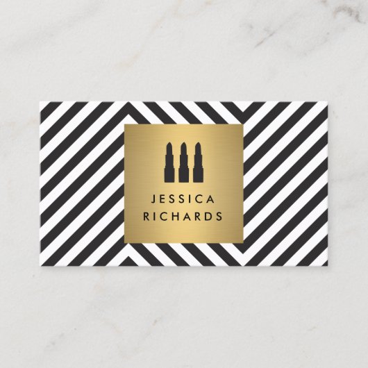 Lipstick Trio Logo op Retro Zwart/Wit Patroon II Visitekaartje (Voorkant)