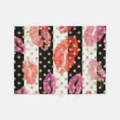 Lipstick Vlekken Lips Kusjes met Strepen Gouden St Fleece Deken (Voorkant (Horizontaal))