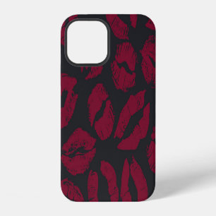 Lipstickkusjes: Donkerrode afdrukken iPhone 12 Hoesje