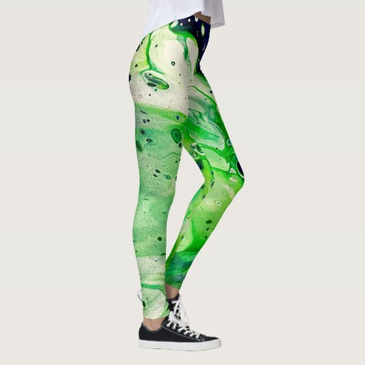 Liquid Art gemarmerd groen blauw trendy Leggings (Rechts)