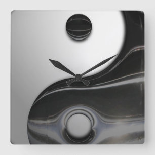 Liquid Black Yin Yang () Vierkante Klok