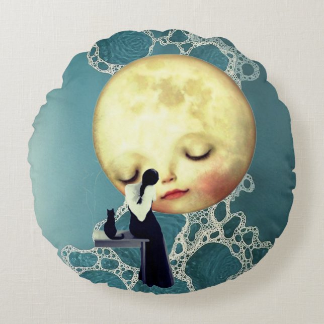 Liquid Blue Reverie — Contemporary Art Collection Rond Kussen (Voorkant)