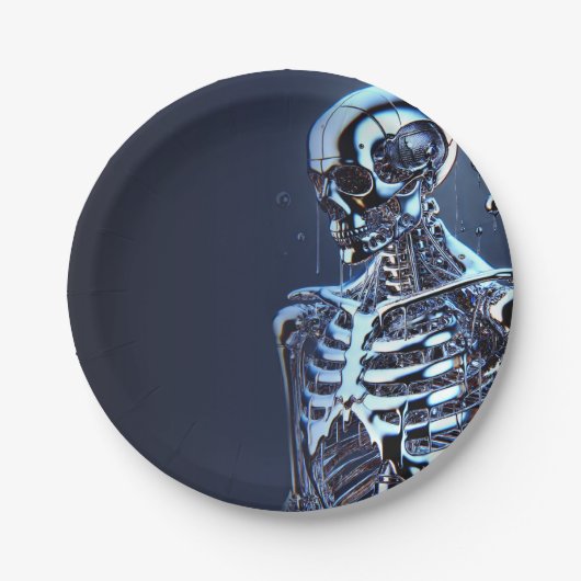 Liquid Chrome Zilver Skelet Robot Verjaardagsfeest Papieren Bordje (Voorkant)