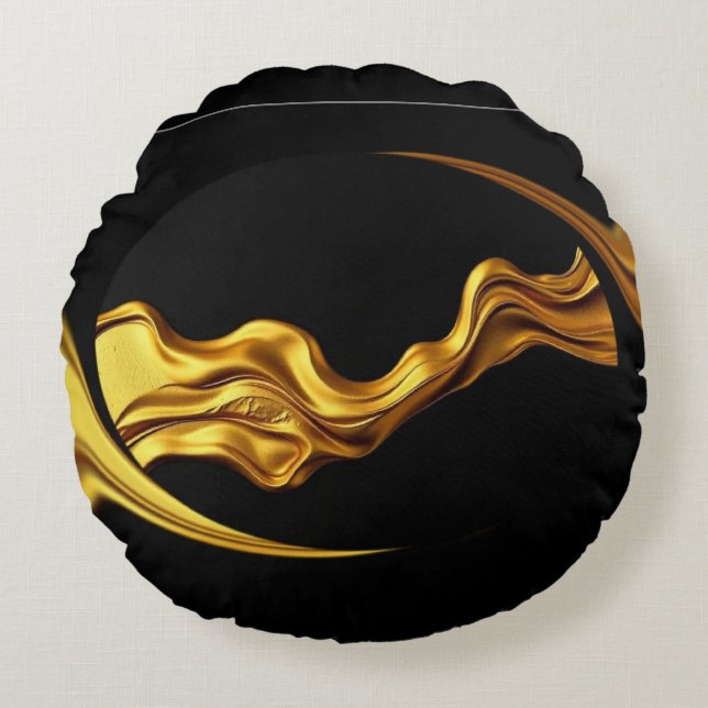 Liquid Gold Black Monochrome Christian Achempong Rond Kussen (Voorkant)