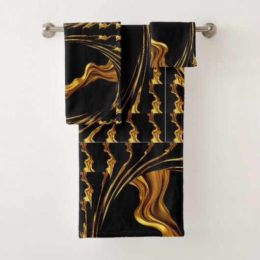 Liquid Gold Black Monochrome Opulent Swirl Achempo Bad Handdoek (Insitu)