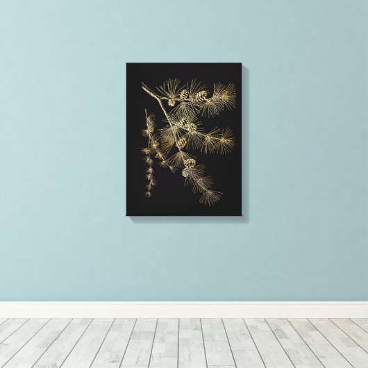 Liquid Gold pine tree branch Plants nature art  Canvas Afdruk (Insitu (Houten vloer))