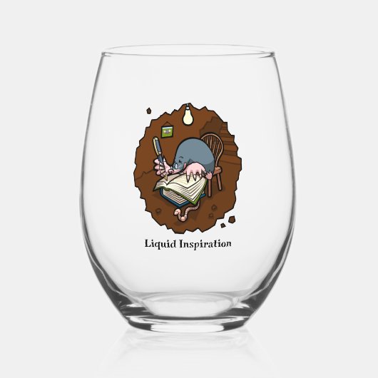 Liquid Inspiration Mole Writer in Burrow Cartoon Wijnglas Zonder Voet (Voorkant)