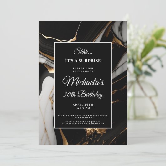 Liquid Marble Gold Glitter Verrassing Verjaardag Kaart (Staand voorkant)