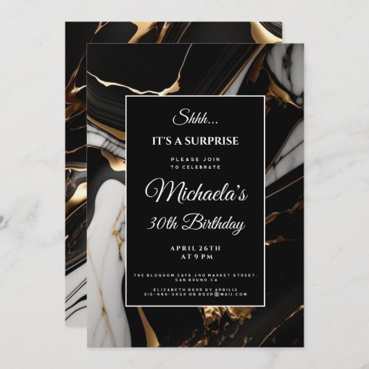 Liquid Marble Gold Glitter Verrassing Verjaardag Kaart (Voorkant / Achterkant)