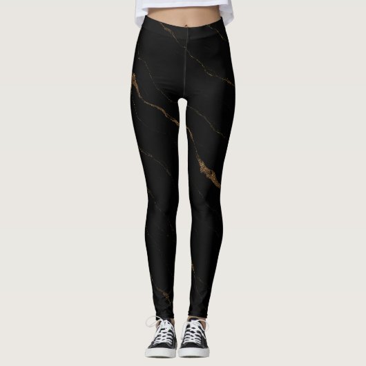 Liquid Marble Luxe Leggings – Zwarte & Gouden Luxe (Voorkant)