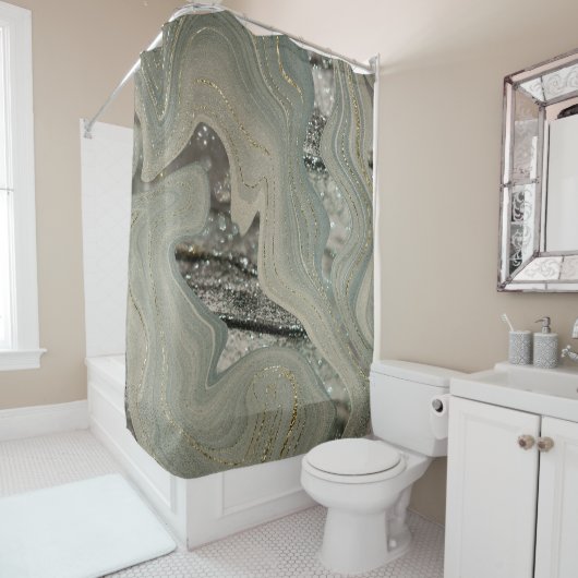 Liquid Marble Wave Glitter Glam 1 Douchegordijn (In situ)