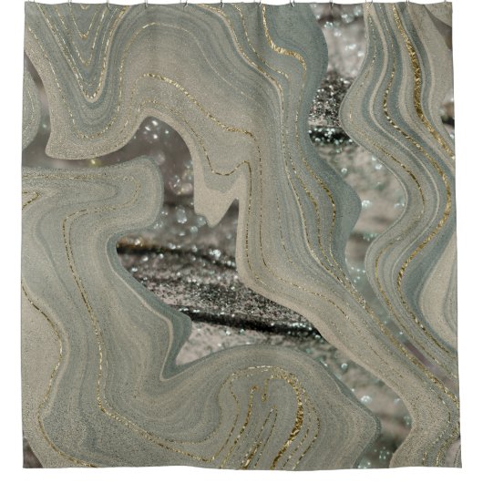 Liquid Marble Wave Glitter Glam 1 Douchegordijn (Voorkant)