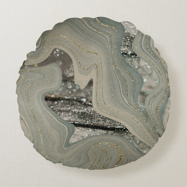 Liquid Marble Wave Glitter Glam 1 Rond Kussen (Voorkant)