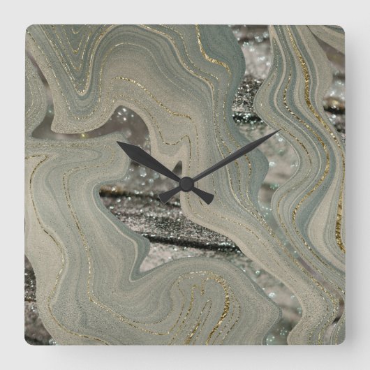 Liquid Marble Wave Glitter Glam 1 Vierkante Klok (Voorkant)