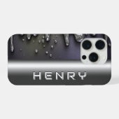 💿 Liquid Metaal Flow Naam Gloei Over Zilver Chroo iPhone Hoesje (Achterkant horizontaal)