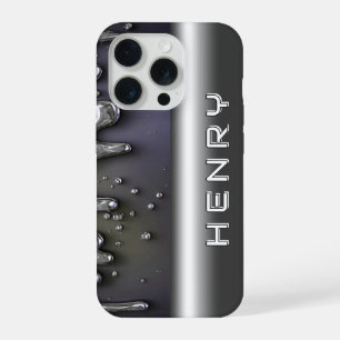 💿 Liquid Metaal Flow Naam Gloei Over Zilver Chroo iPhone 15 Pro Case