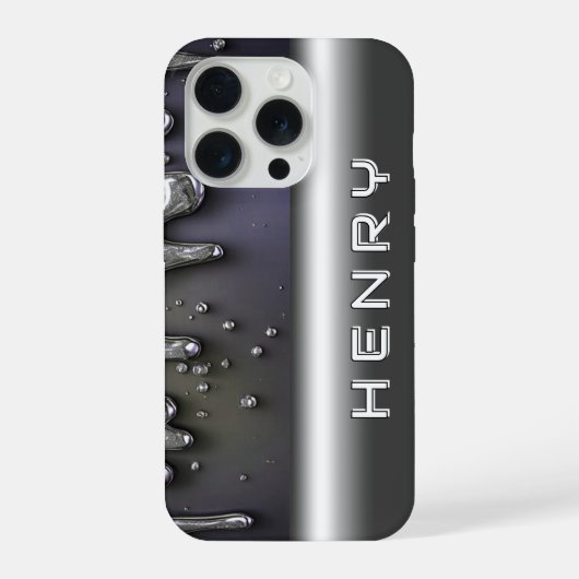 💿 Liquid Metaal Flow Naam Gloei Over Zilver Chroo iPhone Hoesje (Achterkant)