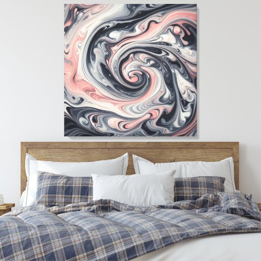 Liquid Metal Abstract in roze, grijs en zwart Canvas Afdruk (Insitu (Slaapkamer))