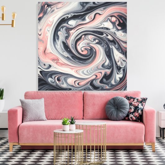 Liquid Metal Abstract in roze, grijs en zwart Canvas Afdruk (Insitu (Woonkamer))