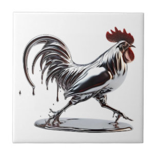 Liquid Metal Rooster Tegel Tegeltje
