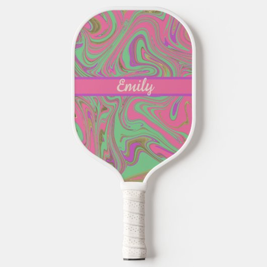 Liquid Patterned Pink Purple Script Name Pickleball Paddle (Voorkant)