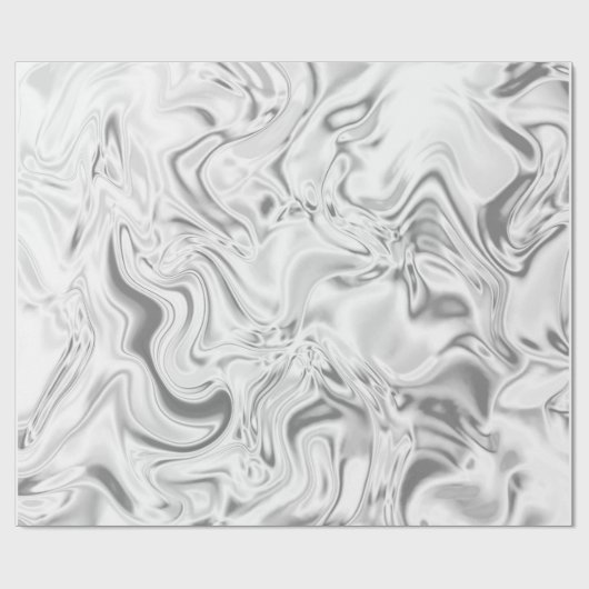 Liquid Silver Satin Marloing Effect Metallic Swirl Cadeaupapier (Vlak)