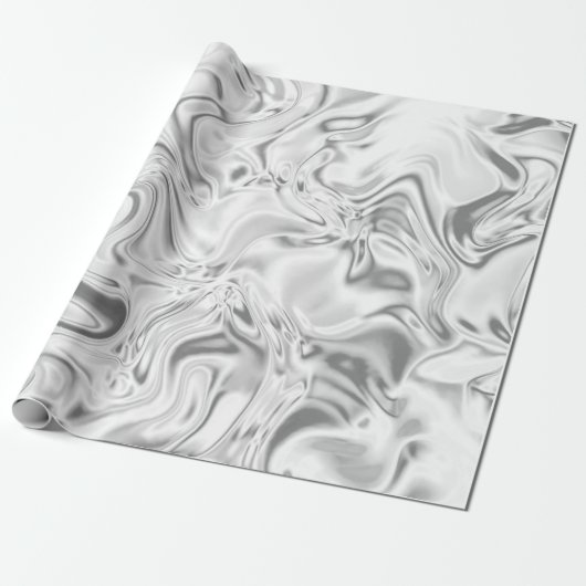 Liquid Silver Satin Marloing Effect Metallic Swirl Cadeaupapier (Uitgerold)
