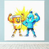 Liquid Strength – Funny Juice & Water Muscle Desig Canvas Afdruk (Insitu (Houten vloer))