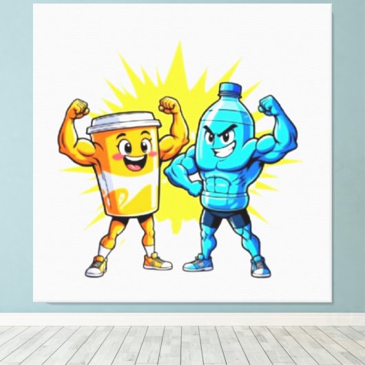 Liquid Strength – Funny Juice & Water Muscle Desig Canvas Afdruk (Insitu (Houten vloer))