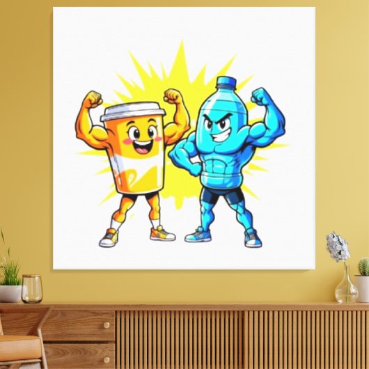 Liquid Strength – Funny Juice & Water Muscle Desig Canvas Afdruk (Insitu (Woonkamer))