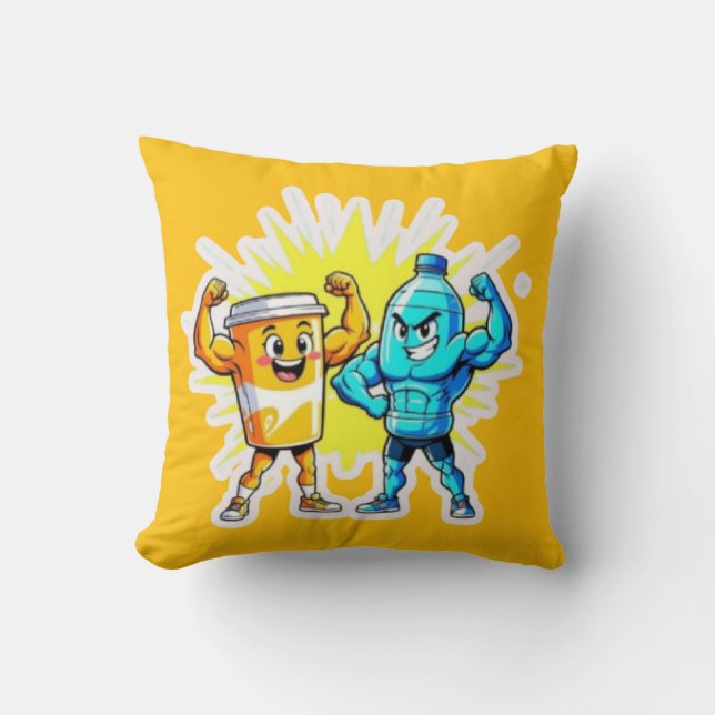 Liquid Strength – Funny Juice & Water Muscle Desig Kussen (Voorkant)