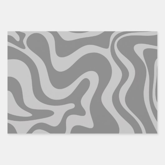 Liquid Swirl Retro Abstract Patroon Black en Grey Inpakpapier Vel (Voorkant 2)