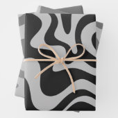 Liquid Swirl Retro Abstract Patroon Black en Grey Inpakpapier Vel (In situ)