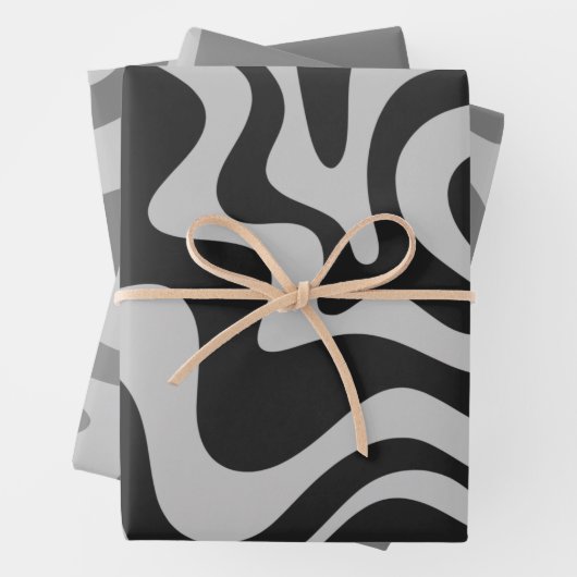 Liquid Swirl Retro Abstract Patroon Black en Grey Inpakpapier Vel (In situ)