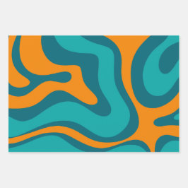 Liquid Swirl Retro Abstract Patroon Blauwgroen Sin Inpakpapier Vel