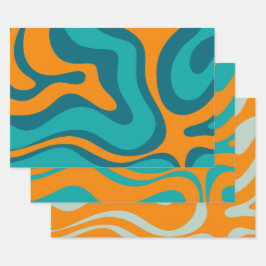 Liquid Swirl Retro Abstract Patroon Blauwgroen Sin Inpakpapier Vel