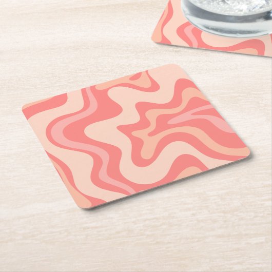 Liquid Swirl Retro Abstract Patroon Blush Roze Kartonnen Onderzetters (Schuin)