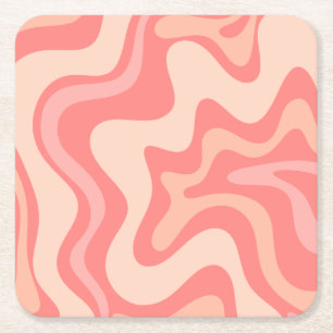 Liquid Swirl Retro Abstract Patroon Blush Roze Kartonnen Onderzetters