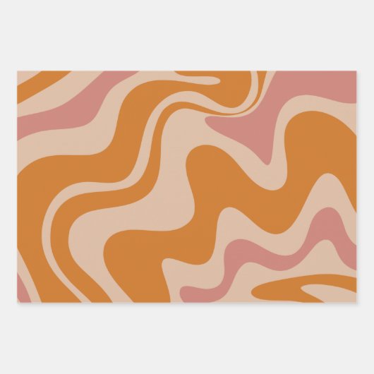 Liquid Swirl Retro Vibe Oranje en Dusky Pink Inpakpapier Vel (Voorkant 3)